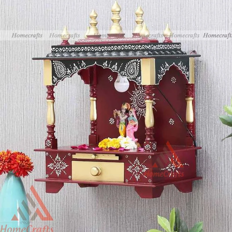 Homecrafts Holz-Heimtempel/Pooja-Ständer/Heimmandap/Mandapam/Pooja-Mandir offen (Farbe-Maroon), mitt