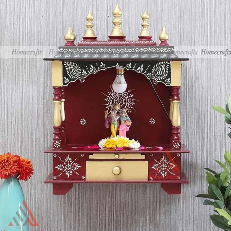 Homecrafts Holz-Heimtempel/Pooja-Ständer/Heimmandap/Mandapam/Pooja-Mandir offen (Farbe-Maroon), mitt