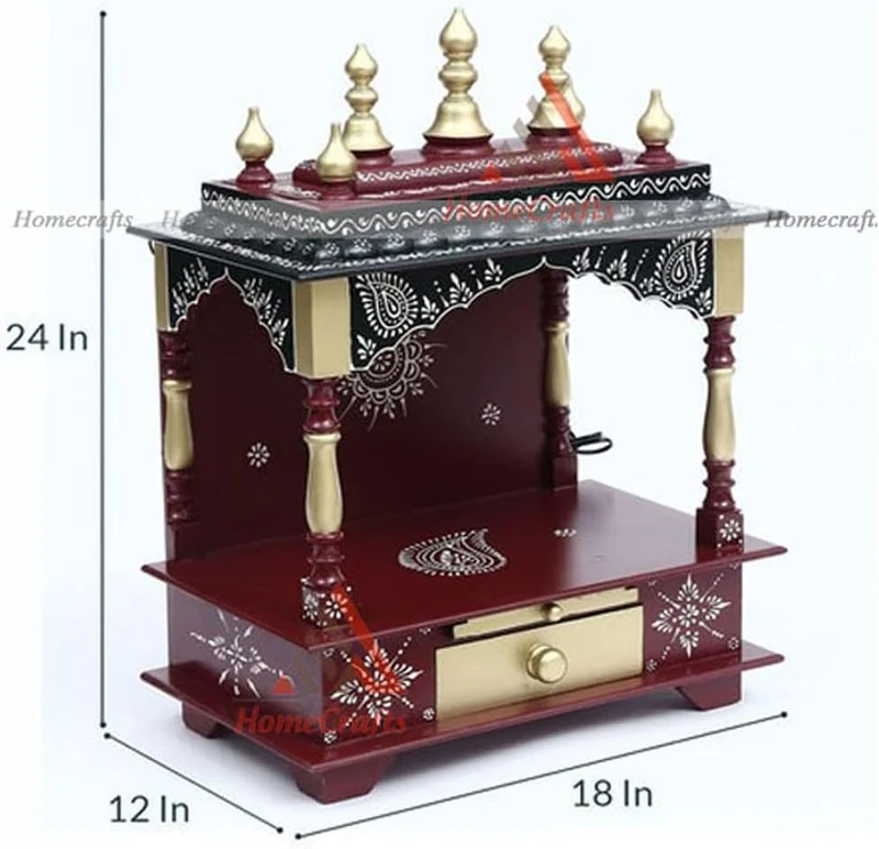 Homecrafts Holz-Heimtempel/Pooja-Ständer/Heimmandap/Mandapam/Pooja-Mandir offen (Farbe-Maroon), mitt
