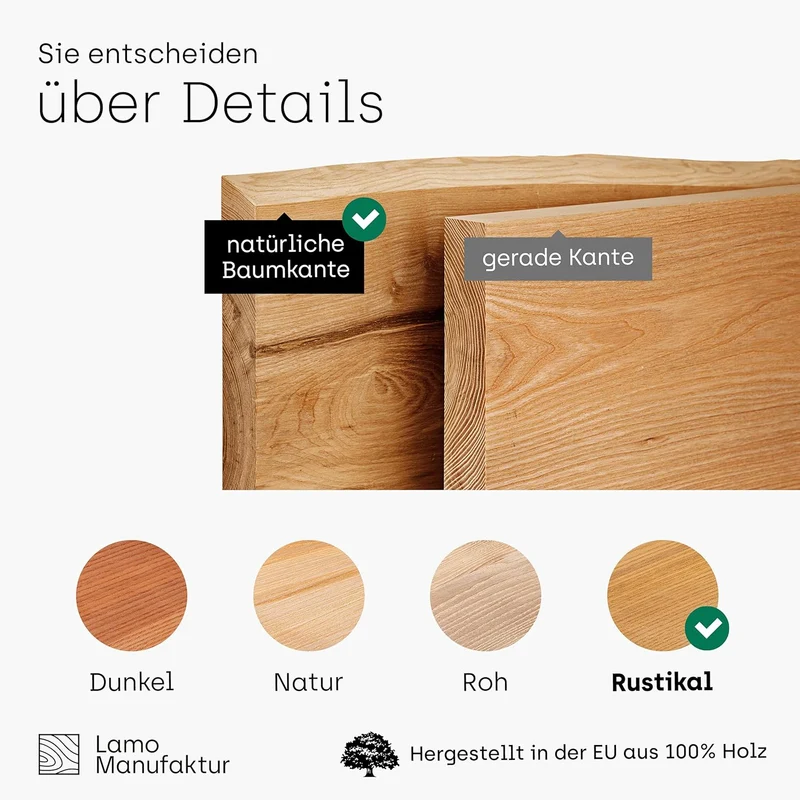 LAMO Manufaktur Holzplatte für Couchtisch, Beistelltisch, Tischplatte Massivholz Baumkante 60x60 cm,