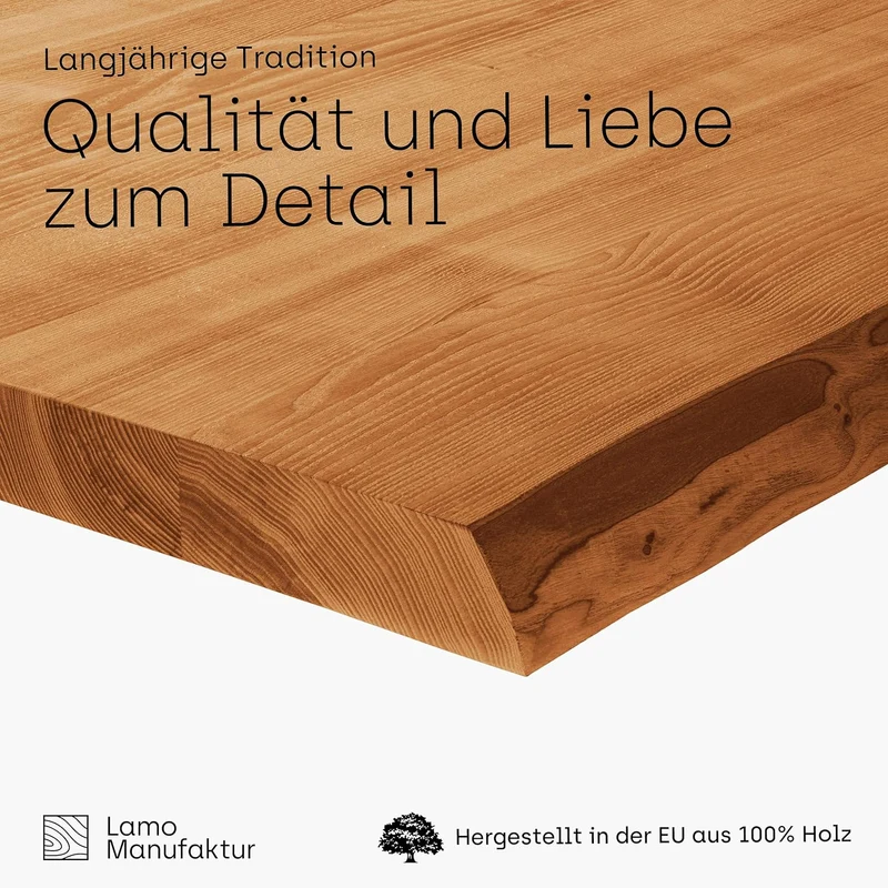 LAMO Manufaktur Holzplatte für Couchtisch, Beistelltisch, Tischplatte Massivholz Baumkante 60x60 cm,