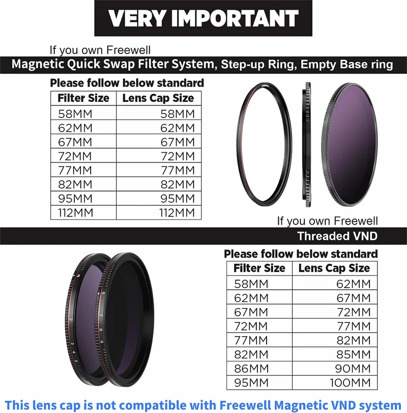 Freewell 82mm Magnetic Objektivdeckel (Bitte lesen Sie unsere Tabelle, Bevor Sie diesen Kauf tätigen