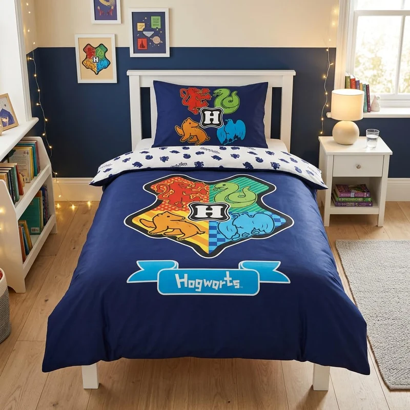 Harry Potter - Juego de Cama 100% algodón, Funda nórdica de 140 x 200 cm + Funda de Almohada de 65 x
