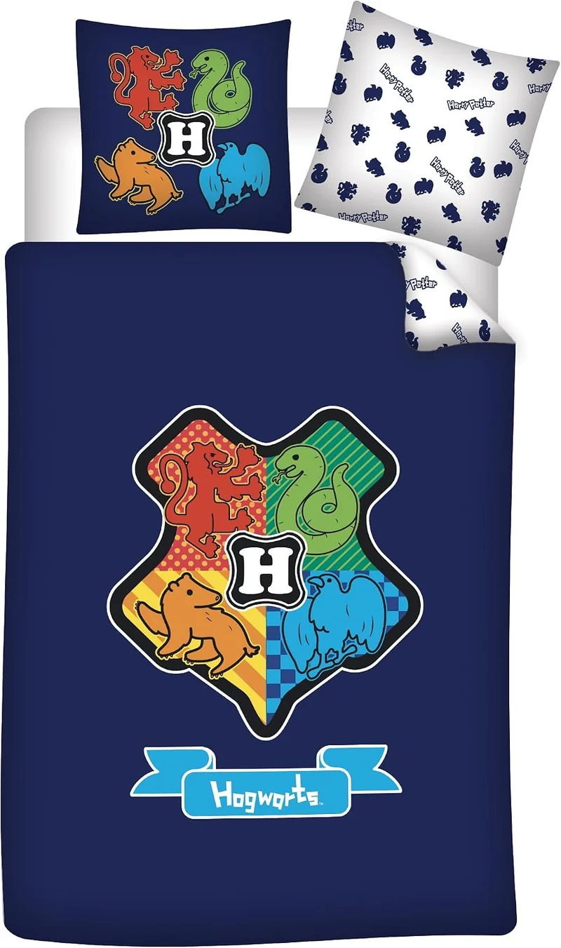 Harry Potter - Juego de Cama 100% algodón, Funda nórdica de 140 x 200 cm + Funda de Almohada de 65 x