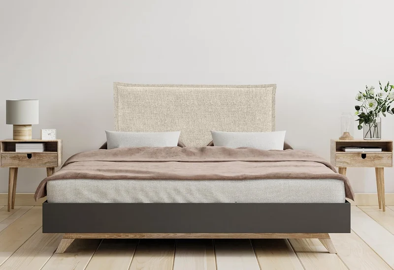 DHOME Plain Natural Leinen Kopfteil mit Einfassung gepolstertes Kopfteil Bett Modernes Schlafzimmer