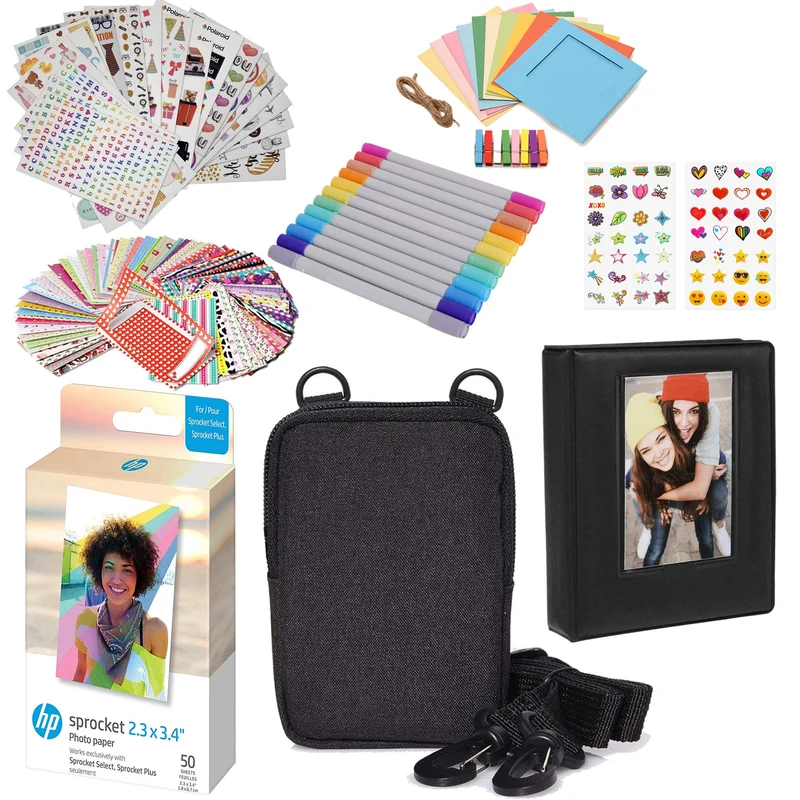 HP Premium Zink Fotopapier, 5,8 x 8,6 cm, Zubehör-Set mit Fotoalbum, Etui, Aufklebern, Markern Start