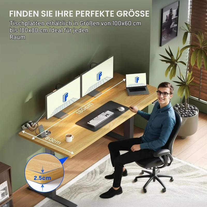 FLEXISPOT stabile Tischplatte 180x80 cm 2,5 cm stark - DIY Schreibtischplatte Bürotischplatte Spanho