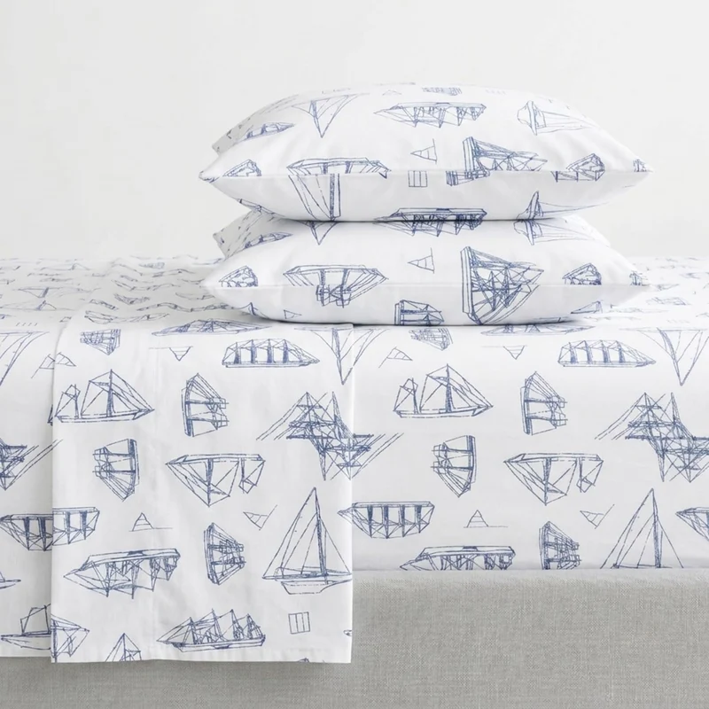 Nautica - King-Size-Bettlaken, Baumwoll-Perkal-Bettwäsche-Set, knackig und cool, Küsten-Heimdekorati