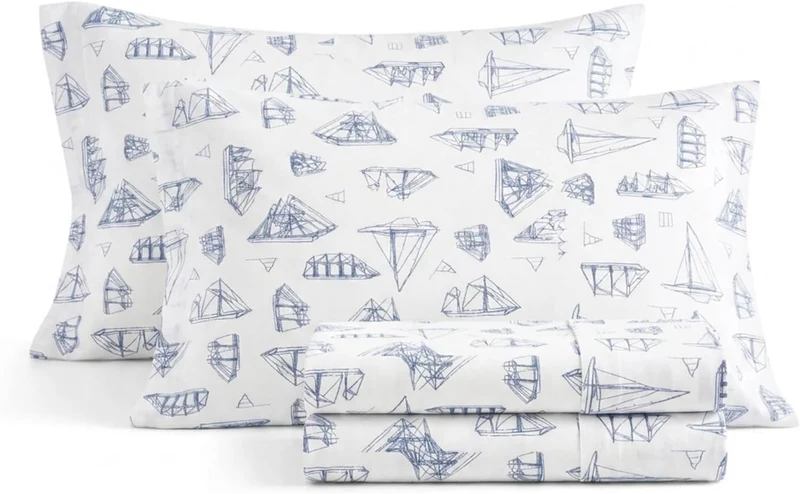 Nautica - King-Size-Bettlaken, Baumwoll-Perkal-Bettwäsche-Set, knackig und cool, Küsten-Heimdekorati