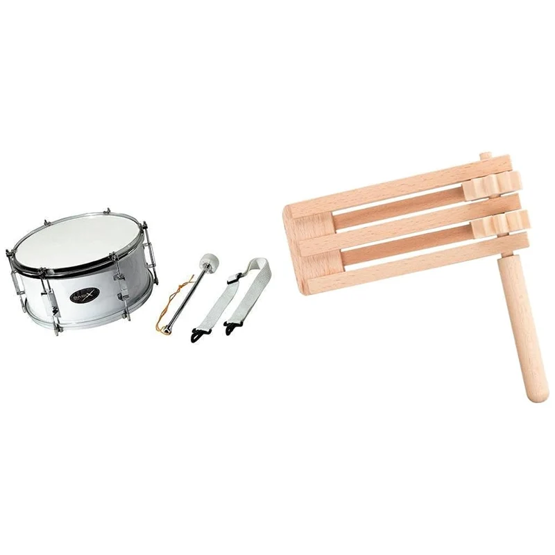 Gewa Basix Marching Drum, weiss, (12 Zoll) x (7 Zoll) & goki 61891 - Doppelratsche aus Holz - Fanart