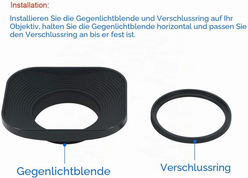 Haoge LH-B39T 39mm Metall Rechteckig Einschrauben Sonnenblende Gegenlichtblende mit Kappe für 39mm C
