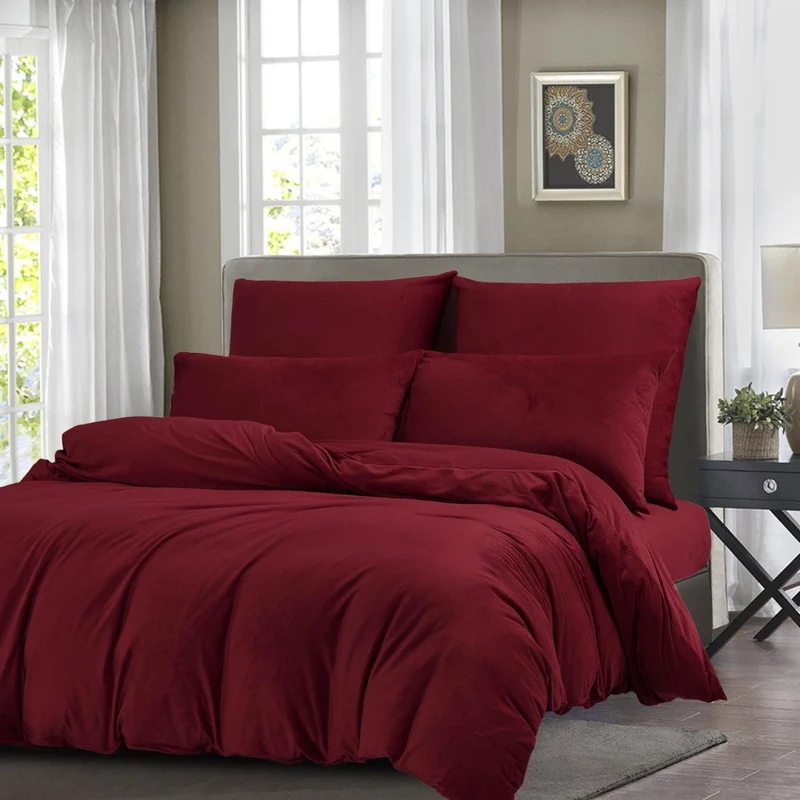 Boqingzhu Biber Bettwäsche 200×200cm Plüsch Rot Weinrot Flanell Winter Warm Kuschelig Flauschig Bett
