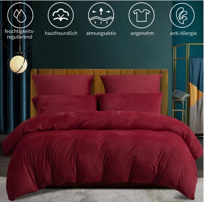 Boqingzhu Biber Bettwäsche 200×200cm Plüsch Rot Weinrot Flanell Winter Warm Kuschelig Flauschig Bett