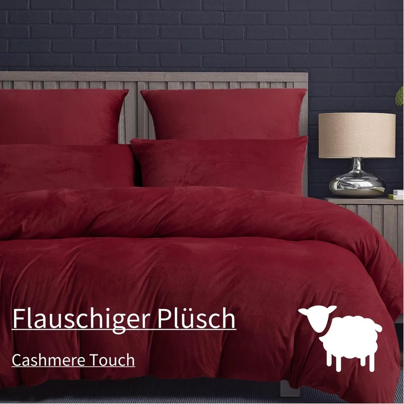 Boqingzhu Biber Bettwäsche 200×200cm Plüsch Rot Weinrot Flanell Winter Warm Kuschelig Flauschig Bett