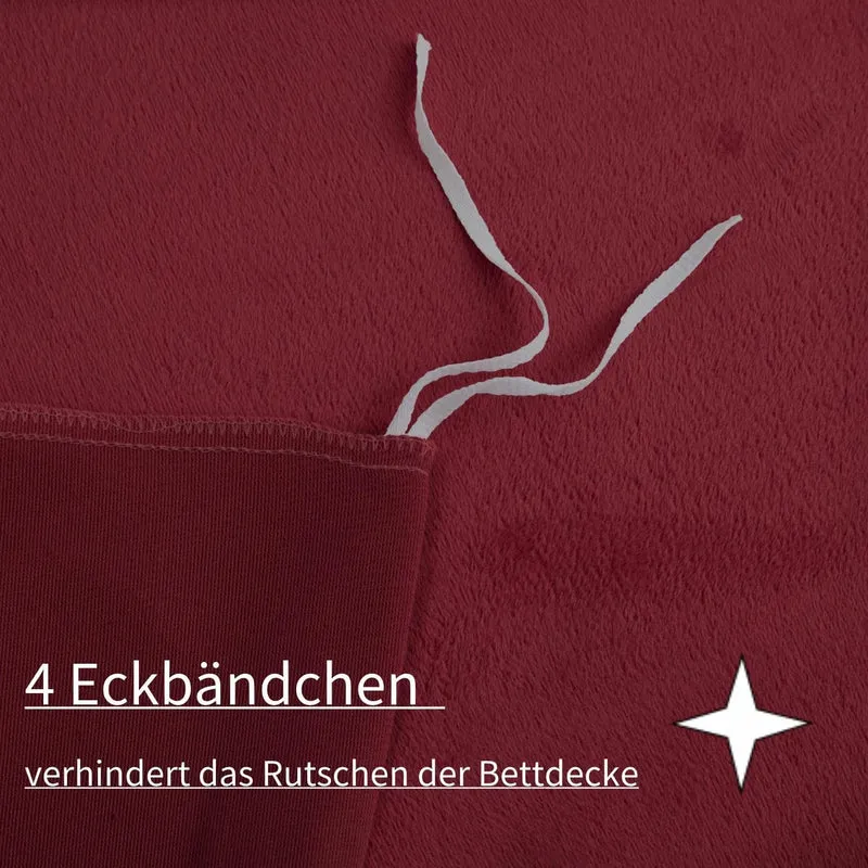 Boqingzhu Biber Bettwäsche 200×200cm Plüsch Rot Weinrot Flanell Winter Warm Kuschelig Flauschig Bett