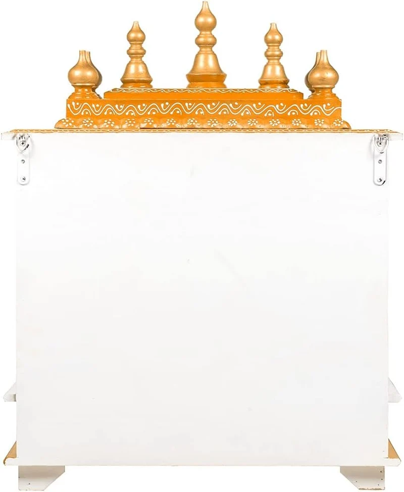 Kamdhenu art and craft Holztempel Home Temple Pooja Mandir Pooja Mandap Tempel (Weiss & Orange) Orj,