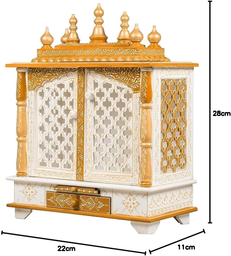Kamdhenu art and craft Holztempel Home Temple Pooja Mandir Pooja Mandap Tempel (Weiss & Orange) Orj,