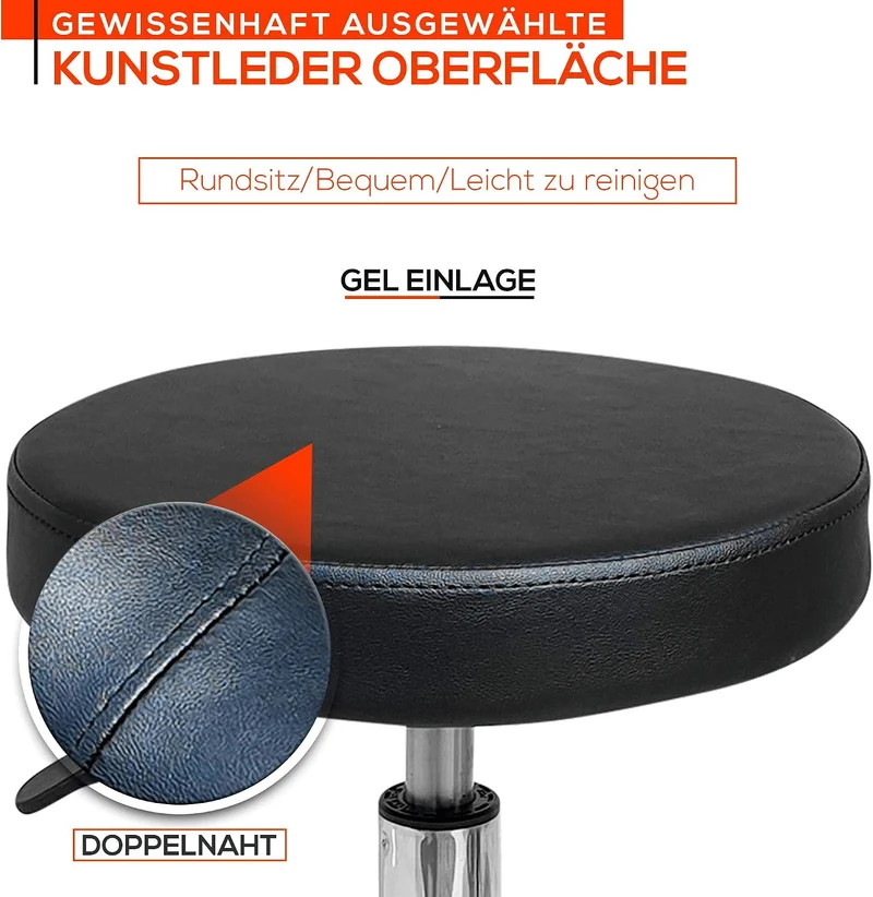 VAKON SALON - Rundocker auf hochwertigen Rollen - höhenverstellbarer Drehhocker 55-75 cm, Rollhocker