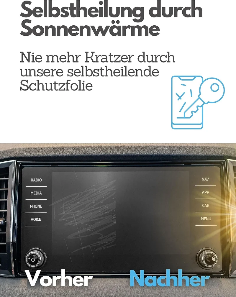DISSKIN® Displayschutzfolie Kompatibel zu Skoda Karoq Amundsen - selbstheilend durch Wärme, Matt, an