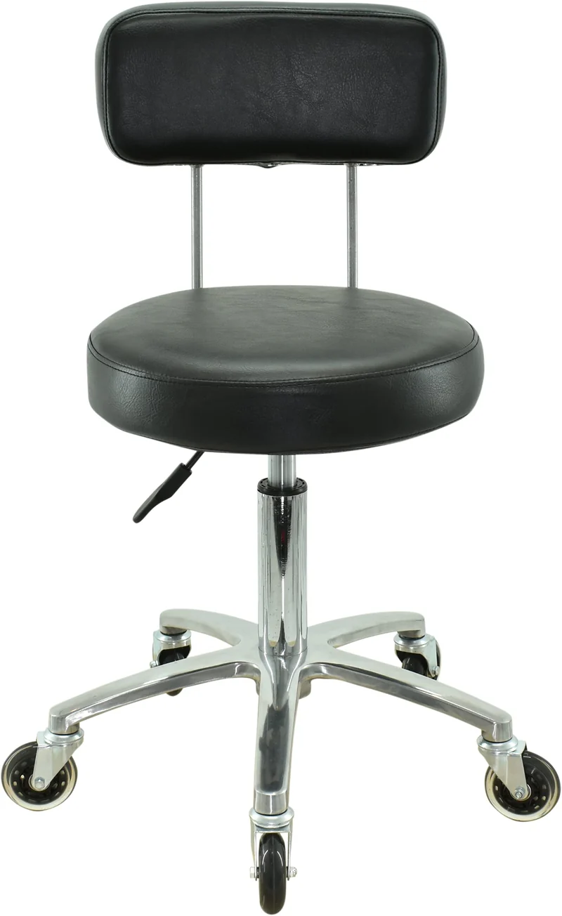VAKON SALON - Premium Rollhocker mit Lehne höhenverstellbar von 50 bis 65 cm - Rundsitz- Drehhocker