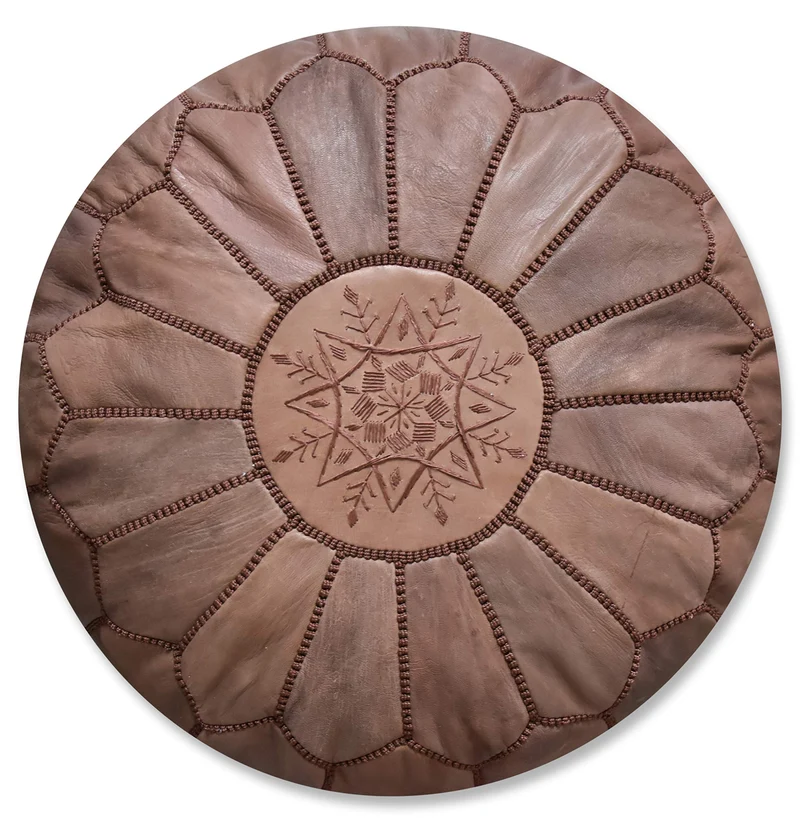 Poufs&Pillows Marokkanischer Echtleder Pouf - Handgefertigt - Gefüllt Geliefert - Ottoman, Sitzsack,