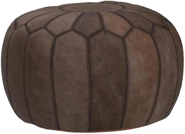 Poufs&Pillows Marokkanischer Echtleder Pouf - Handgefertigt - Gefüllt Geliefert - Ottoman, Sitzsack,