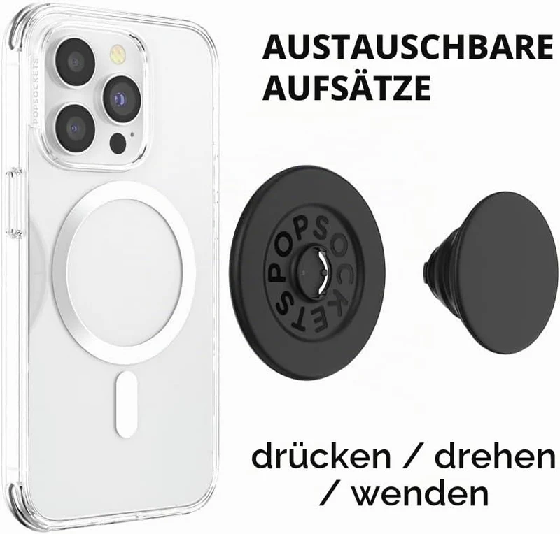 PopSockets: PopGrip Round für MagSafe - Inklusive Adapterring für MagSafe - Ausziehbarer Sockel und