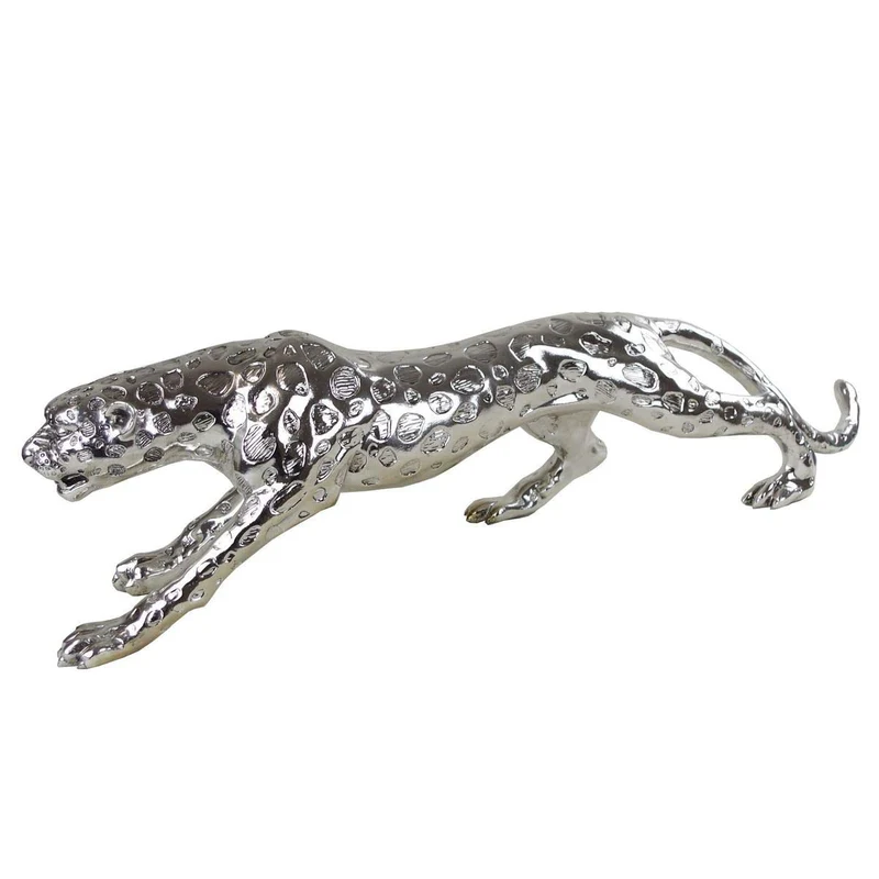 Casablanca Deko Figur Skulptur XL - Gpard Silberfarben matt - Deko Wohnzimmer - Länge 80 cm