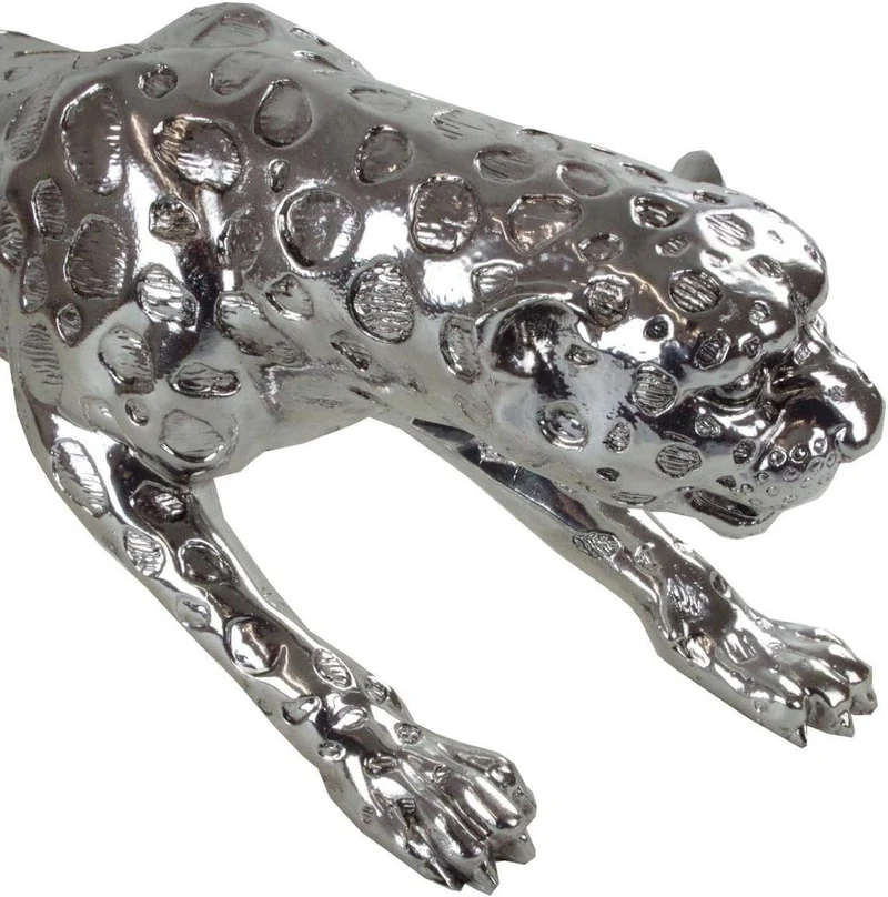 Casablanca Deko Figur Skulptur XL - Gpard Silberfarben matt - Deko Wohnzimmer - Länge 80 cm
