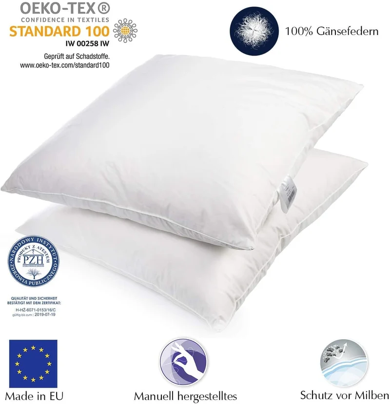 H&F Heimtextilien 2er Set Premium Qualität | Kopfkissen 80x80 cm | Füllung: 1500 Gramm Federn, Gänse