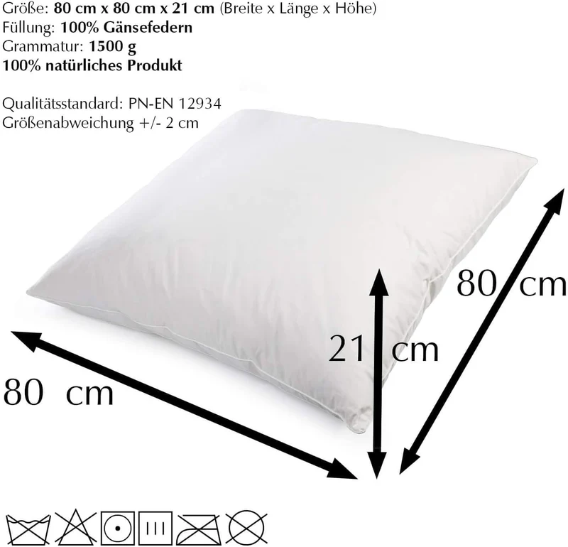 H&F Heimtextilien 2er Set Premium Qualität | Kopfkissen 80x80 cm | Füllung: 1500 Gramm Federn, Gänse