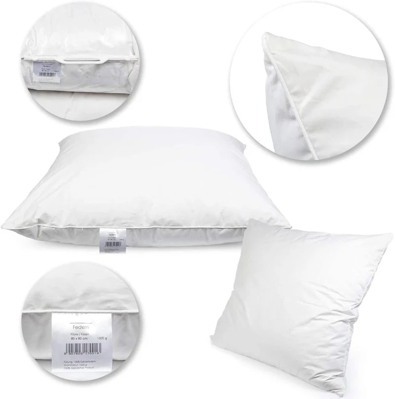 H&F Heimtextilien 2er Set Premium Qualität | Kopfkissen 80x80 cm | Füllung: 1500 Gramm Federn, Gänse