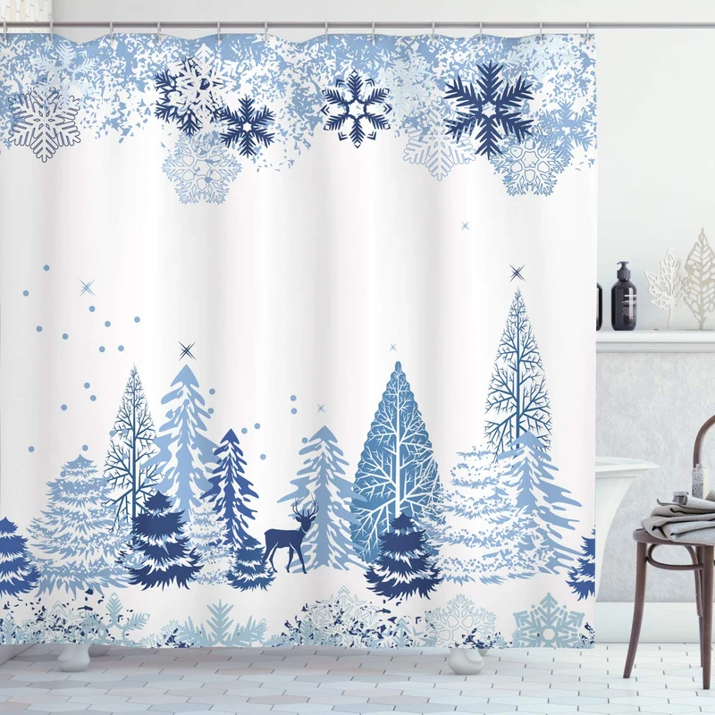 ABAKUHAUS Weihnachten Duschvorhang, Künstlerischer Winterwald, mit 12 Ringe Set Wasserdicht Stielvol