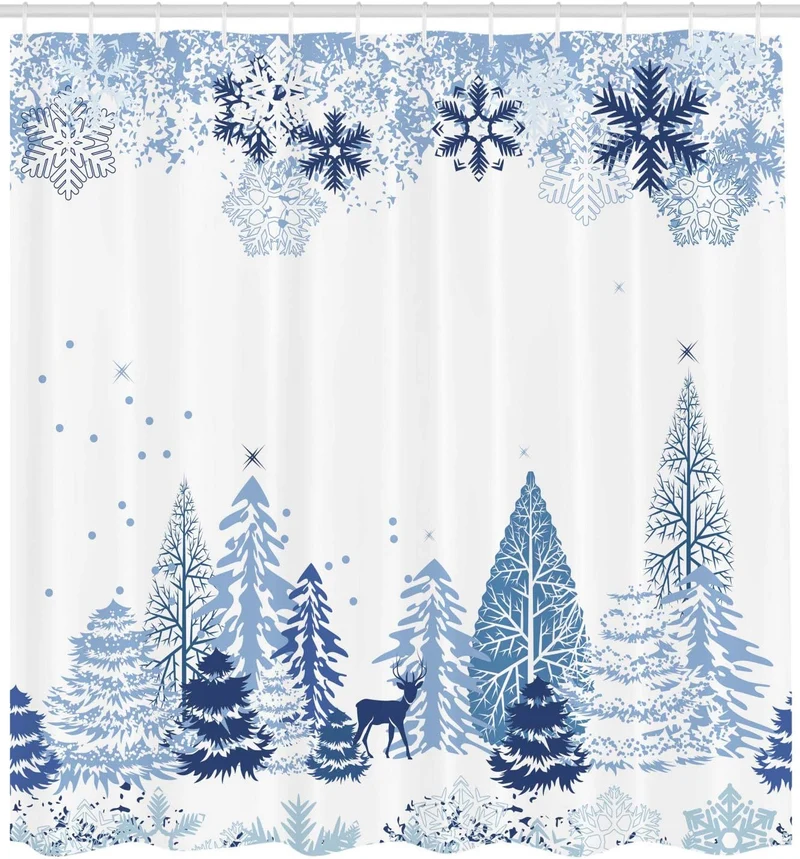 ABAKUHAUS Weihnachten Duschvorhang, Künstlerischer Winterwald, mit 12 Ringe Set Wasserdicht Stielvol
