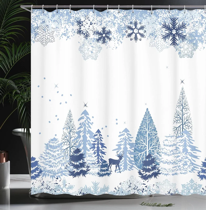 ABAKUHAUS Weihnachten Duschvorhang, Künstlerischer Winterwald, mit 12 Ringe Set Wasserdicht Stielvol