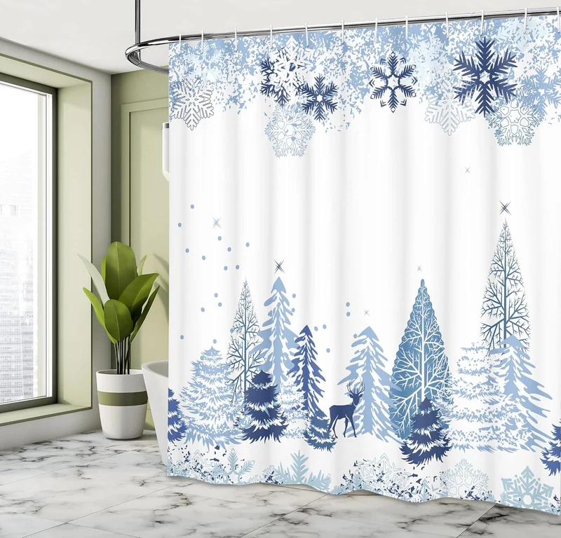 ABAKUHAUS Weihnachten Duschvorhang, Künstlerischer Winterwald, mit 12 Ringe Set Wasserdicht Stielvol