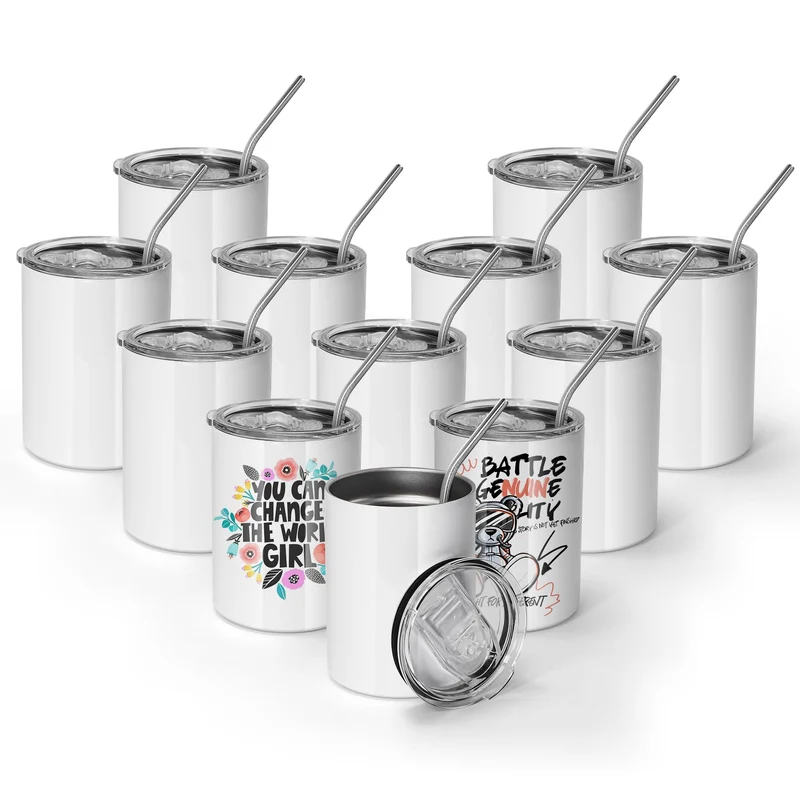 AGH 12 Stück 284 ml Sublimations-Weingläser, Rohlinge aus Edelstahl, gerader Becher mit spritzwasser