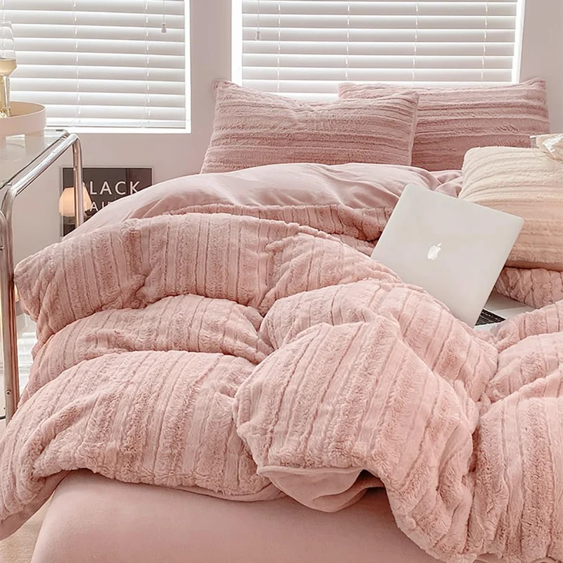 AShanlan Plüsch Bettwäsche 135x200 4teilig Winter Warme Flauschig Cashmere Touch Bettbezug Teddy Fle