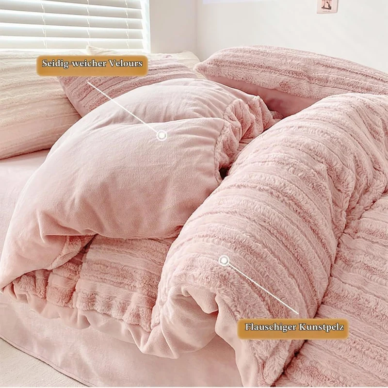AShanlan Plüsch Bettwäsche 135x200 4teilig Winter Warme Flauschig Cashmere Touch Bettbezug Teddy Fle