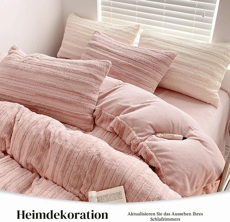AShanlan Plüsch Bettwäsche 135x200 4teilig Winter Warme Flauschig Cashmere Touch Bettbezug Teddy Fle