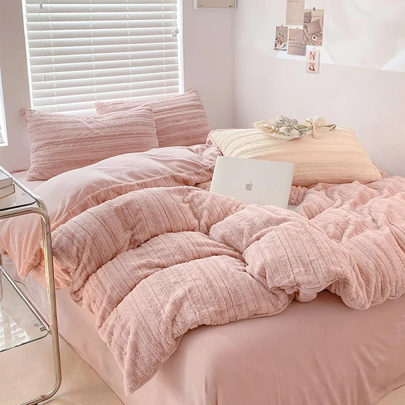 AShanlan Plüsch Bettwäsche 135x200 4teilig Winter Warme Flauschig Cashmere Touch Bettbezug Teddy Fle