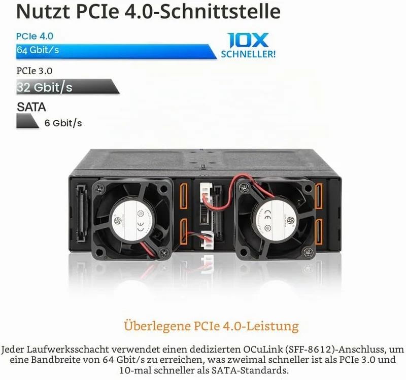 ICY DOCK 4 x U.2 / U.3 NVMe PCIe 4.0 SSD zu 4 x SlimSAS (SFF-8654) Wechselrahmen kompatibel zu Tri-M
