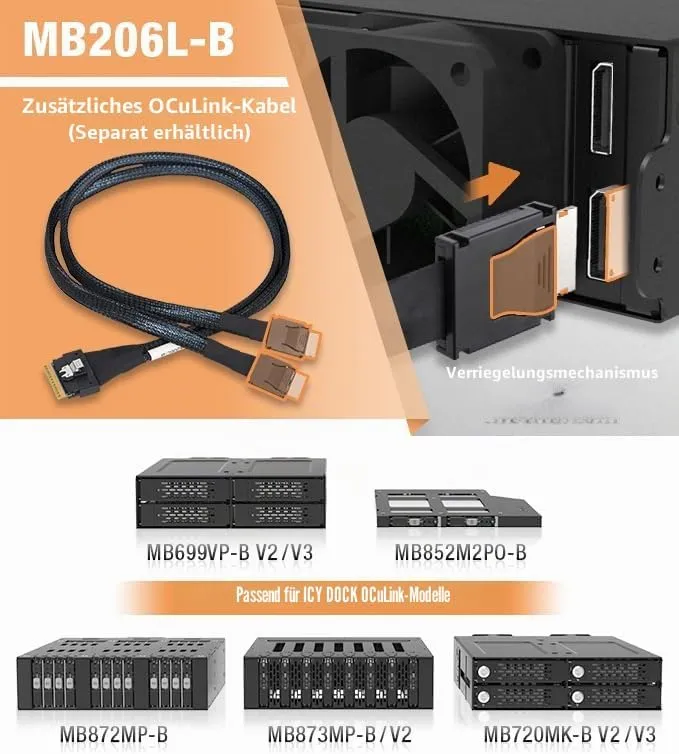 ICY DOCK 4 x U.2 / U.3 NVMe PCIe 4.0 SSD zu 4 x SlimSAS (SFF-8654) Wechselrahmen kompatibel zu Tri-M