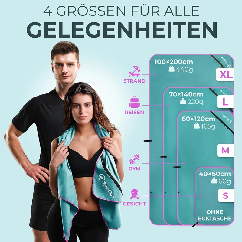 NirvanaShape Mikrofaser Handtuch 2er Set mit Tasche - Microfaser Handtücher als leichtes, kompaktes
