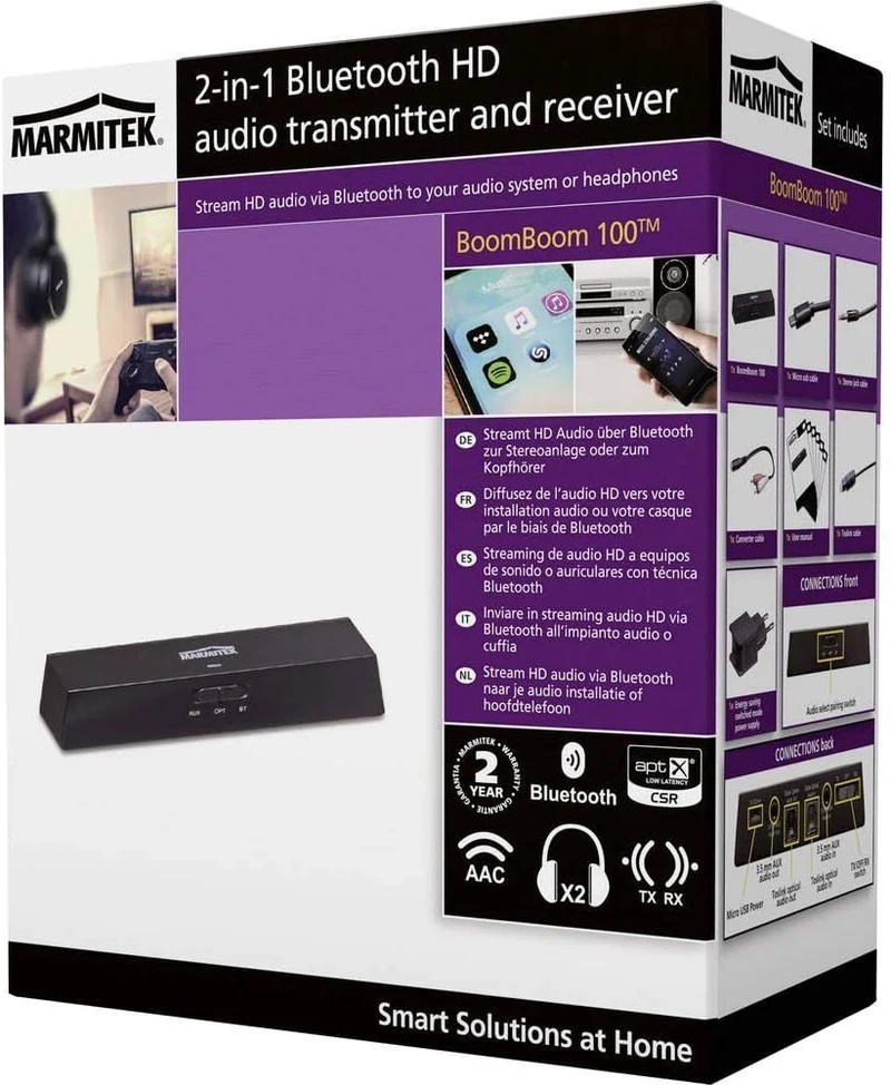 Audio Empfänger und Sender - Marmitek BoomBoom 100 - Bluetooth - 2 in 1 - AAC, aptX & aptX Low Laten