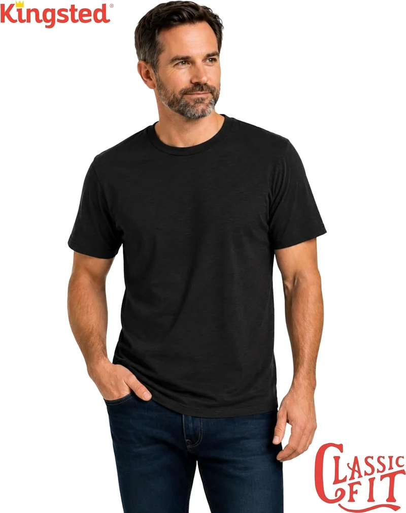 Kingsted Herren Klassische Einfarbige T-Shirt (4er Pack) L Black Pack, L Black Pack
