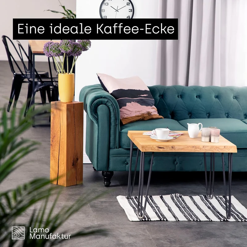 LAMO Manufaktur Holzplatte für Couchtisch, Beistelltisch, Tischplatte Massivholz Baumkante 60x60 cm,