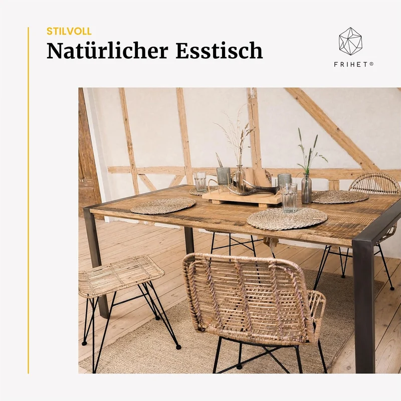 FRIHET® Platzsets rund aus Seegras für Tischdeko | Platzdeckchen für den Esstisch | 4er Tischset Nat