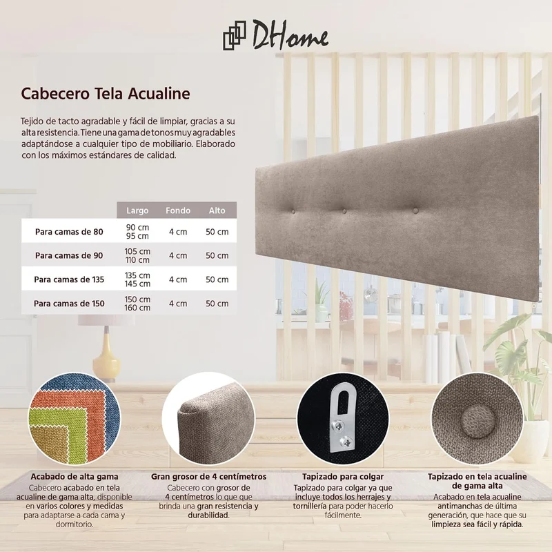 DHOME Kunstleder oder Acualine Stoff Kopfteil einfarbig mit Knöpfen gepolstert HIGH Range Luxus Bett