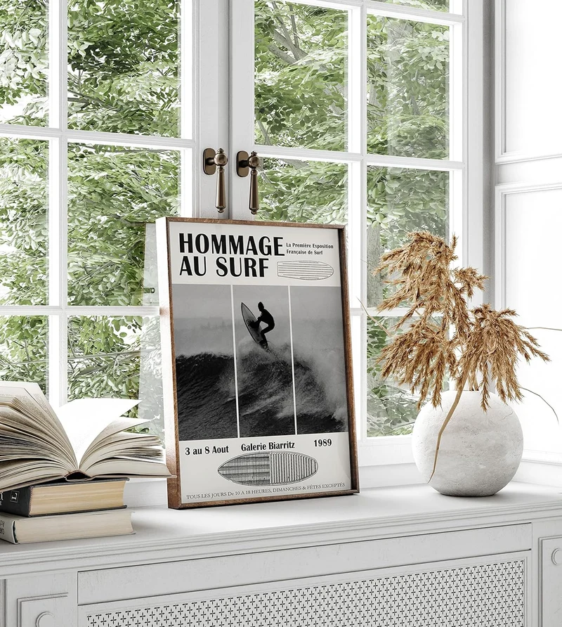 Surfen Poster - Surfbrett Schwarz Weiss Wanddekoration Strandthema Dekoration Raumdekoration Ästheti